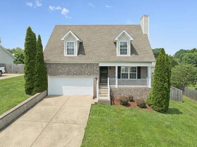 1882 Portway Rd, Spring Hill, TN 37174 - cape cod house with brick siding, covered porch, concrete driveway, a chimney, and a garage