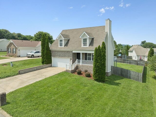 1882 Portway Rd, Spring Hill, TN 37174 - cape cod-style house featuring concrete driveway, a chimney, a porch, a shingled roof, and brick siding