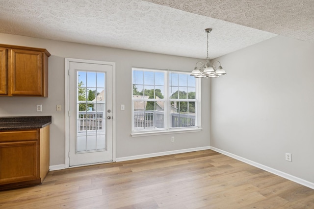 1882 Portway Rd, Spring Hill, TN 37174 - unfurnished dining area with a chandelier, light wood finished floors, and a textured ceiling
