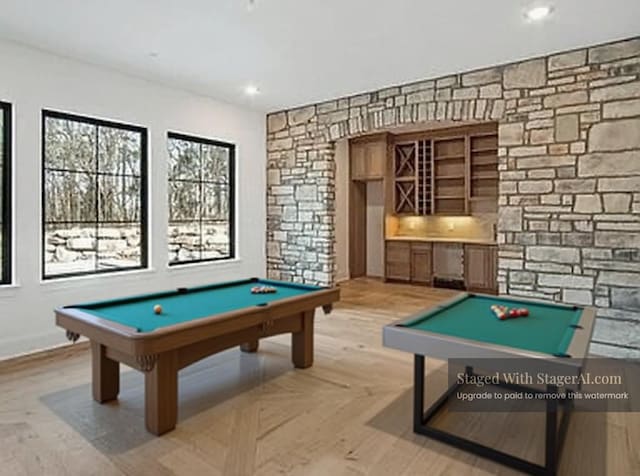 6128 Lookaway Cir, Franklin, TN 37067 - rec room featuring pool table, recessed lighting, and a bar