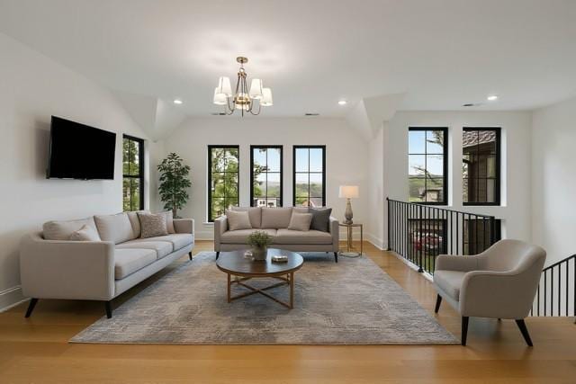 6128 Lookaway Cir, Franklin, TN 37067 - living area featuring a chandelier, wood finished floors, and recessed lighting