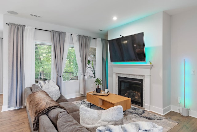 1003 Autumn Ridge Ct, Spring Hill, TN 37174 - living room with wood finished floors, a glass covered fireplace, and recessed lighting