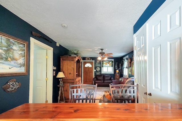211 Lewis Cir, Dover, TN 37058 - living room with a textured ceiling and a ceiling fan