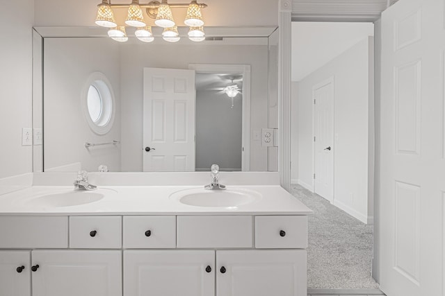 324 Julianna Cir, Franklin, TN 37064 - full bathroom with double vanity, ceiling fan, and a chandelier