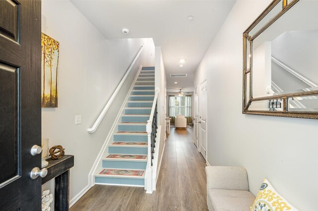 414 Manor Row, Pleasant View, TN 37146 - staircase featuring wood finished floors and recessed lighting
