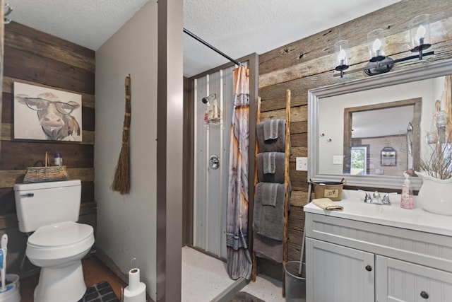 70 Nancy Ave, Cadiz, KY 42211 - full bath with vanity, wooden walls, curtained shower, and a textured ceiling