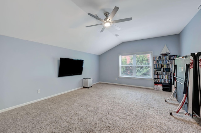 206 Stillcreek Dr, Franklin, TN 37064 - game room with carpet floors, lofted ceiling, and ceiling fan