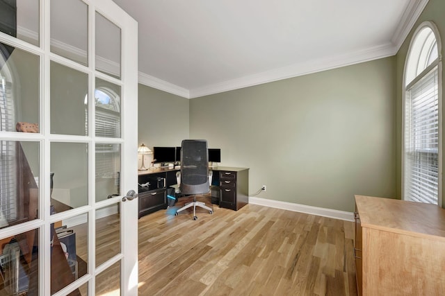 206 Stillcreek Dr, Franklin, TN 37064 - home office featuring french doors, ornamental molding, and light wood-style flooring