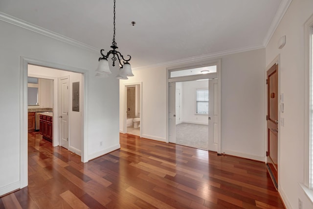 301 Criddle St Unit 304, Nashville, TN 37219 - unfurnished dining area with a chandelier, crown molding, dark wood-style floors, and electric panel