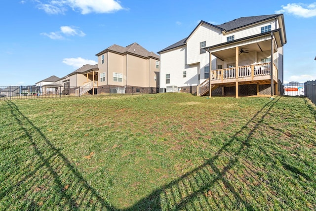 1148 Folly Beach Dr, Clarksville, TN 37042 - back of property featuring a ceiling fan, a fenced backyard, a wooden deck, and stairway