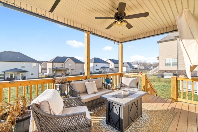 1148 Folly Beach Dr, Clarksville, TN 37042 - deck featuring a residential view, a ceiling fan, and outdoor lounge area