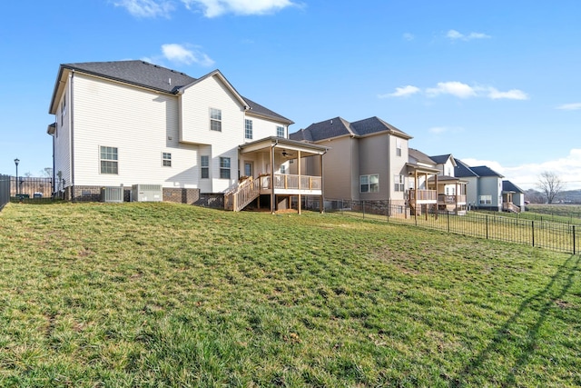 1148 Folly Beach Dr, Clarksville, TN 37042 - back of property with stairway, a fenced backyard, and ceiling fan