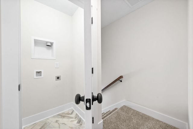 198 Cave St Unit C, Clarksville, TN 37042 - laundry area featuring electric dryer hookup, hookup for a washing machine, and light marble finish floors