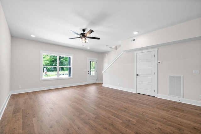 198 Cave St Unit C, Clarksville, TN 37042 - unfurnished living room with wood finished floors, ceiling fan, and recessed lighting