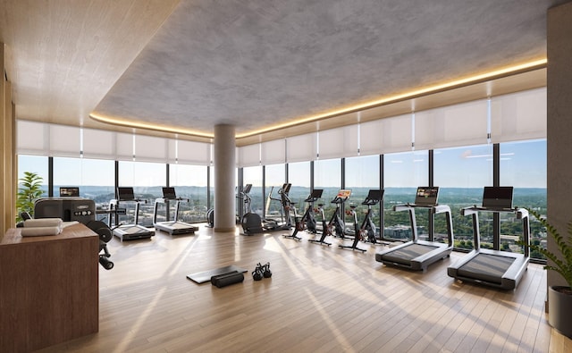 1717 Hayes St Unit 1509, Nashville, TN 37203 - exercise room with a wall of windows and hardwood / wood-style flooring