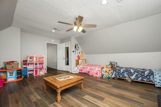 229 Wellington Way, Smyrna, TN 37167 - rec room featuring a textured ceiling, a ceiling fan, wood finished floors, and lofted ceiling