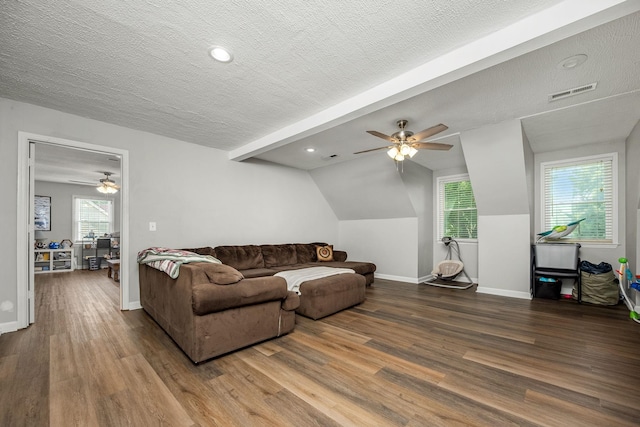 229 Wellington Way, Smyrna, TN 37167 - living area with ceiling fan, wood finished floors, and a textured ceiling