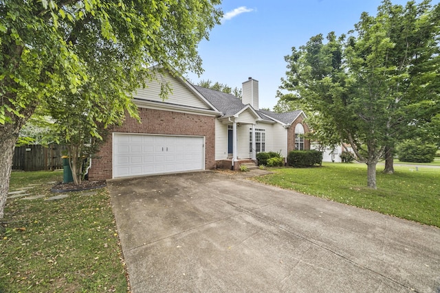 2135 Loudenslager Dr, Thompsons Station, TN 37179 - view of front of property with brick siding, concrete driveway, a chimney, and a garage