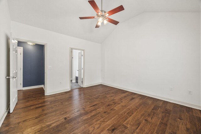 2135 Loudenslager Dr, Thompsons Station, TN 37179 - unfurnished bedroom featuring lofted ceiling, wood finished floors, ceiling fan, and connected bathroom