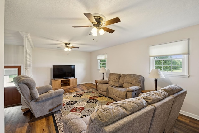 1651 Caughran Rd, Lewisburg, TN 37091 - living area with a ceiling fan, wood finished floors, and a textured ceiling