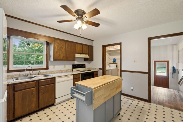 1651 Caughran Rd, Lewisburg, TN 37091 - kitchen featuring dishwasher, electric stove, light floors, under cabinet range hood, and a textured ceiling