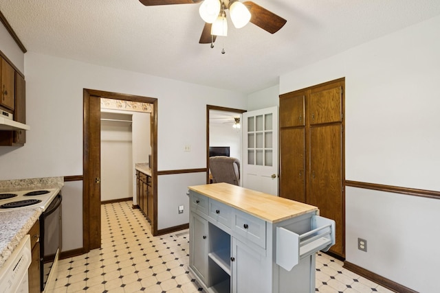 1651 Caughran Rd, Lewisburg, TN 37091 - kitchen featuring a ceiling fan, electric range, light floors, wood counters, and an office area
