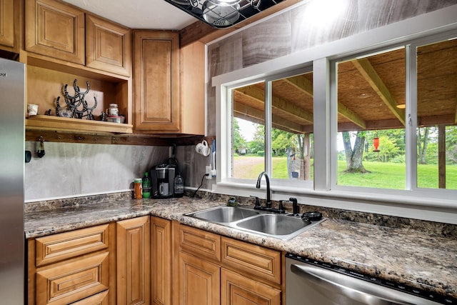 3037 Tunnel Rd, Westmoreland, TN 37186 - kitchen featuring stainless steel appliances, brown cabinetry, and open shelves
