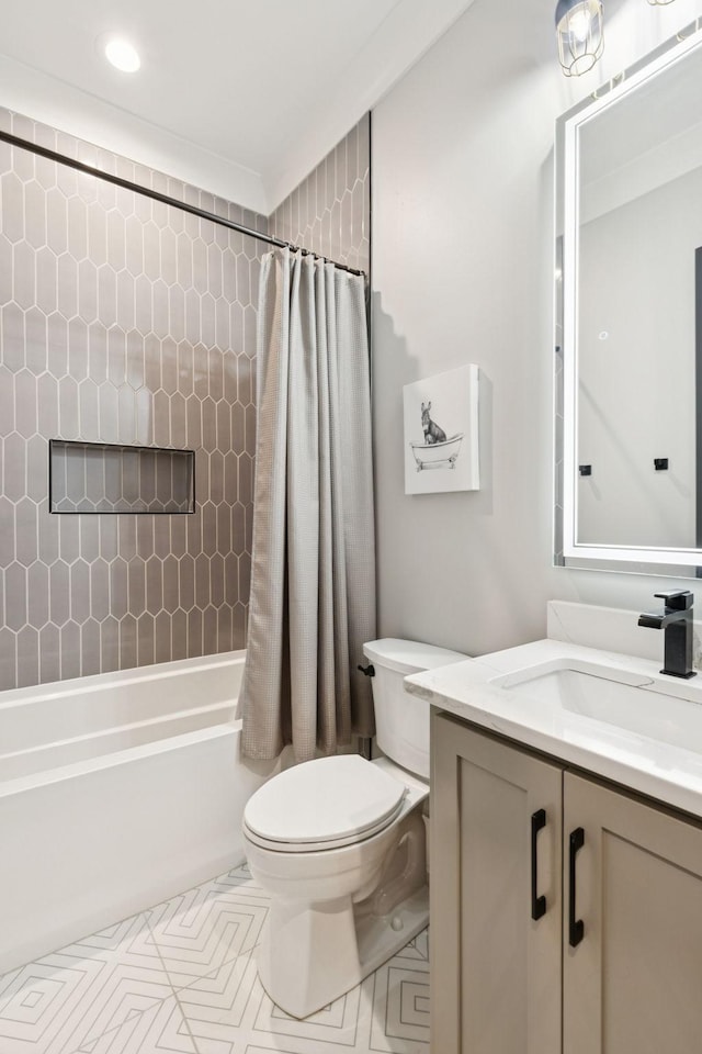 1485 Harrison Rd, Murfreesboro, TN 37128 - bathroom with vanity, shower / bathtub combination with curtain, and tile patterned floors