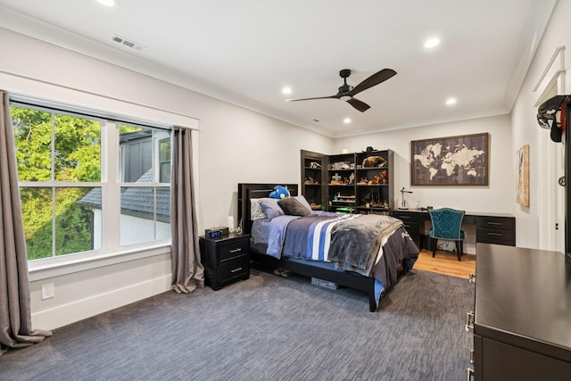 1485 Harrison Rd, Murfreesboro, TN 37128 - bedroom with multiple windows, recessed lighting, crown molding, a ceiling fan, and carpet