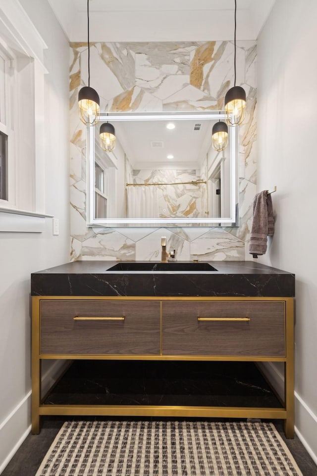 1485 Harrison Rd, Murfreesboro, TN 37128 - bathroom with vanity and tasteful backsplash
