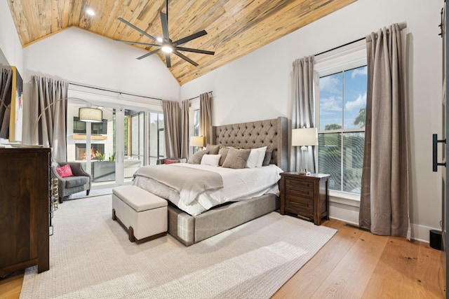 1485 Harrison Rd, Murfreesboro, TN 37128 - bedroom featuring wood ceiling, access to exterior, wood finished floors, a ceiling fan, and high vaulted ceiling