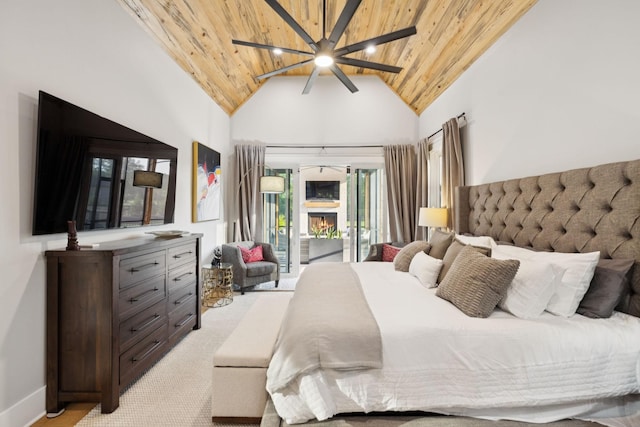 1485 Harrison Rd, Murfreesboro, TN 37128 - bedroom featuring wooden ceiling, access to outside, high vaulted ceiling, and a chandelier