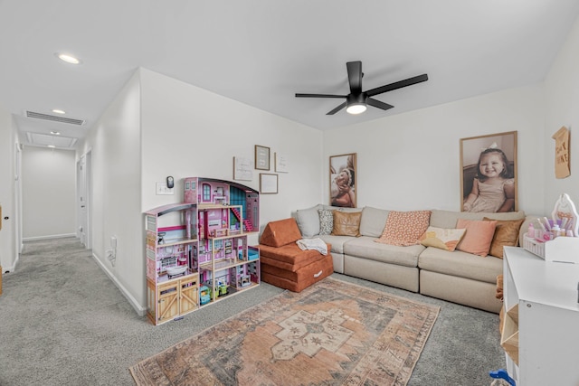 134 Chisum Ct, Clarksville, TN 37043 - living area featuring attic access, ceiling fan, carpet flooring, and recessed lighting