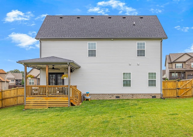 134 Chisum Ct, Clarksville, TN 37043 - back of house featuring a deck, a fenced backyard, crawl space, and ceiling fan