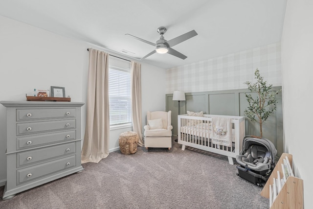 134 Chisum Ct, Clarksville, TN 37043 - bedroom with wallpapered walls, carpet, and ceiling fan