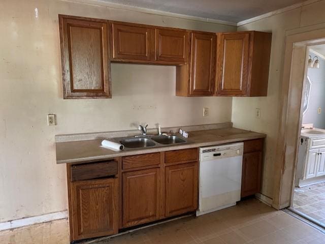 421 Hickman St, Columbia, TN 38401 - kitchen featuring dishwasher, brown cabinetry, light countertops, and crown molding