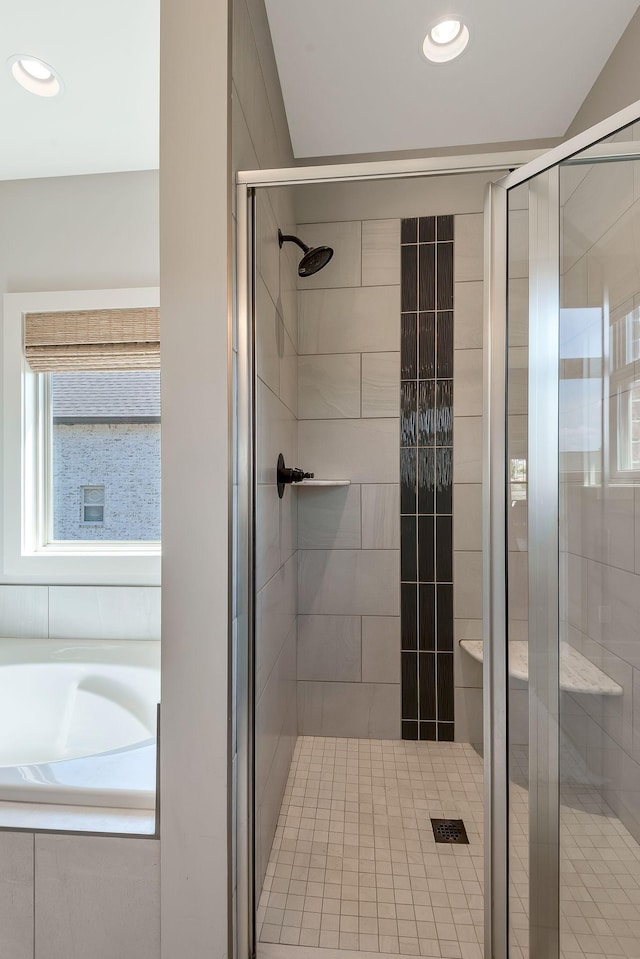 215 Ernest Dr, Lebanon, TN 37087 - full bathroom with a stall shower, a bath, and recessed lighting