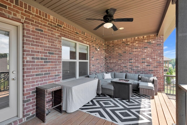 215 Ernest Dr, Lebanon, TN 37087 - wooden terrace featuring an outdoor living space with a fire pit and a ceiling fan