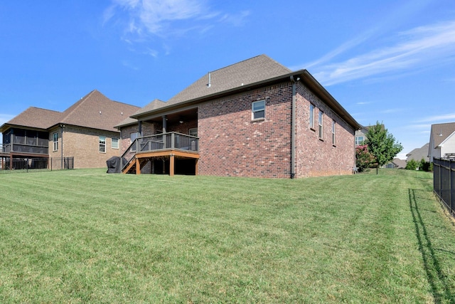 215 Ernest Dr, Lebanon, TN 37087 - back of house featuring brick siding, stairway, and a wooden deck