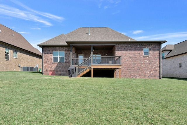 215 Ernest Dr, Lebanon, TN 37087 - rear view of property with brick siding, a yard, a deck, and stairs