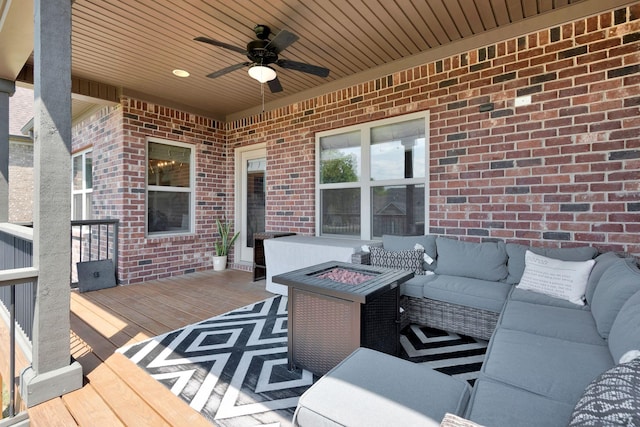 215 Ernest Dr, Lebanon, TN 37087 - wooden terrace featuring an outdoor living space with a fire pit and ceiling fan