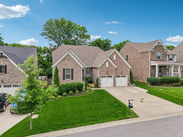 2016 Oliver Dr, Mount Juliet, TN 37122 - view of front of property with concrete driveway, a garage, a front lawn, and brick siding