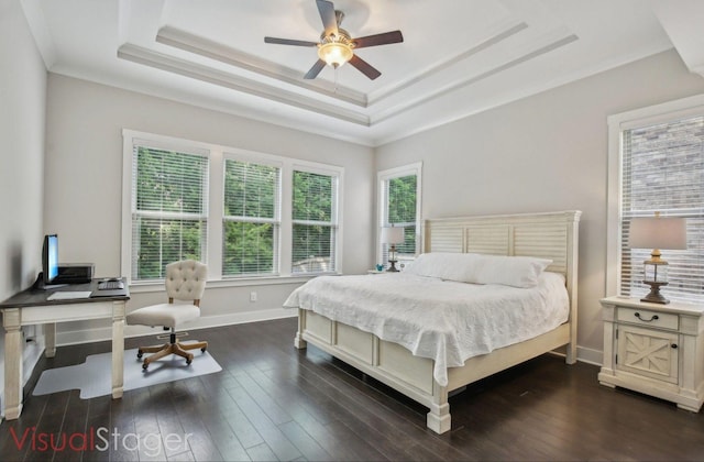 2016 Oliver Dr, Mount Juliet, TN 37122 - bedroom with a tray ceiling, dark wood-type flooring, ceiling fan, and crown molding