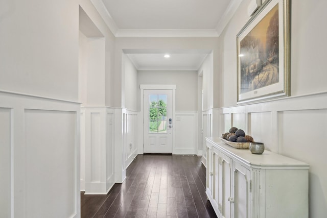 2016 Oliver Dr, Mount Juliet, TN 37122 - entryway featuring a decorative wall, ornamental molding, a wainscoted wall, and dark wood finished floors