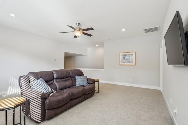 2016 Oliver Dr, Mount Juliet, TN 37122 - living room with a ceiling fan, light colored carpet, and recessed lighting