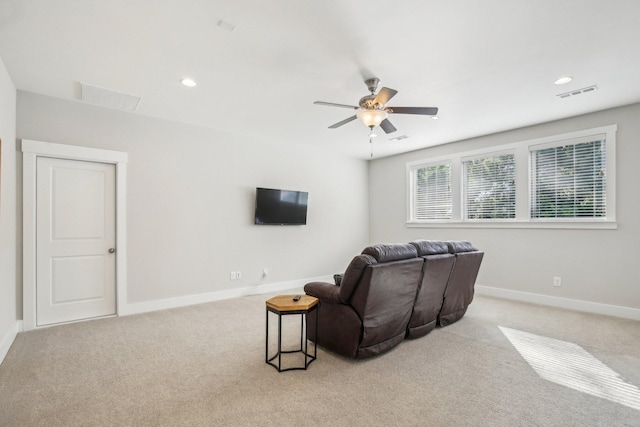 2016 Oliver Dr, Mount Juliet, TN 37122 - unfurnished living room featuring light colored carpet, a ceiling fan, and recessed lighting