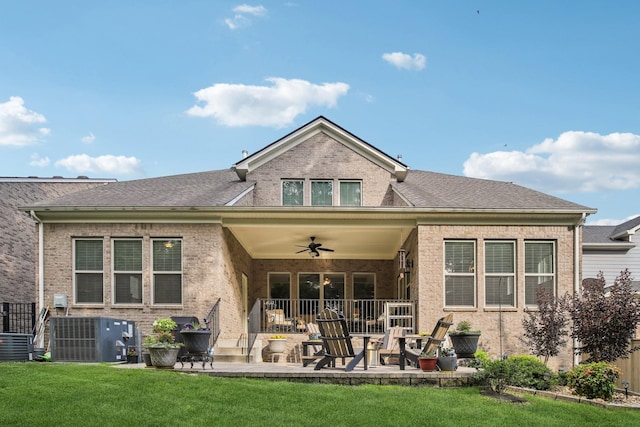 2016 Oliver Dr, Mount Juliet, TN 37122 - back of house with a ceiling fan, a patio, a lawn, and brick siding