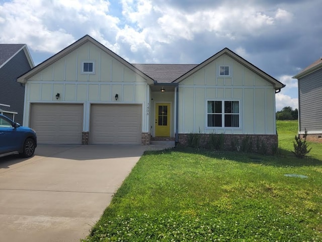 7406 Winding Way, Pleasant View, TN 37146 - view of front of home with board and batten siding, a garage, driveway, and a front yard