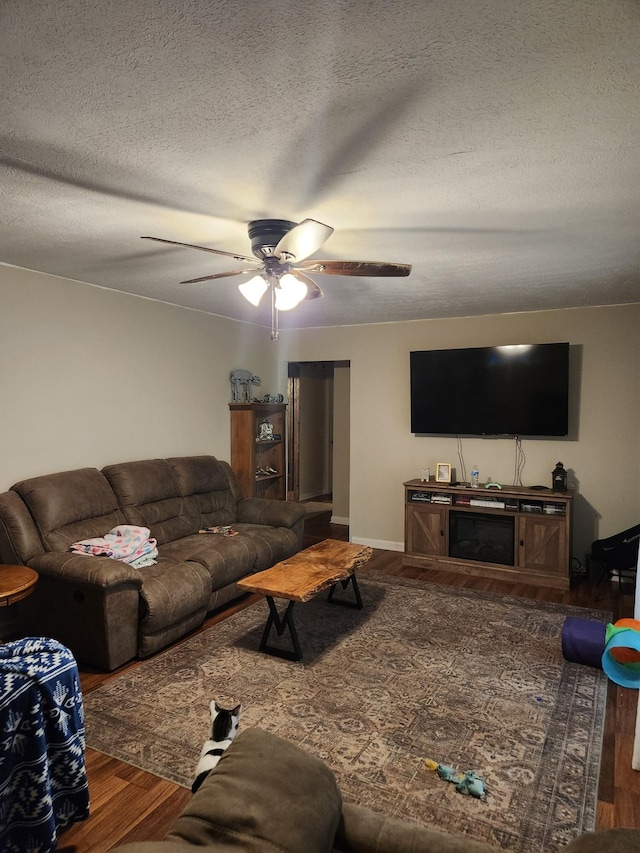513 Draper Ln, Gainesboro, TN 38562 - living room with wood finished floors, a ceiling fan, and a textured ceiling