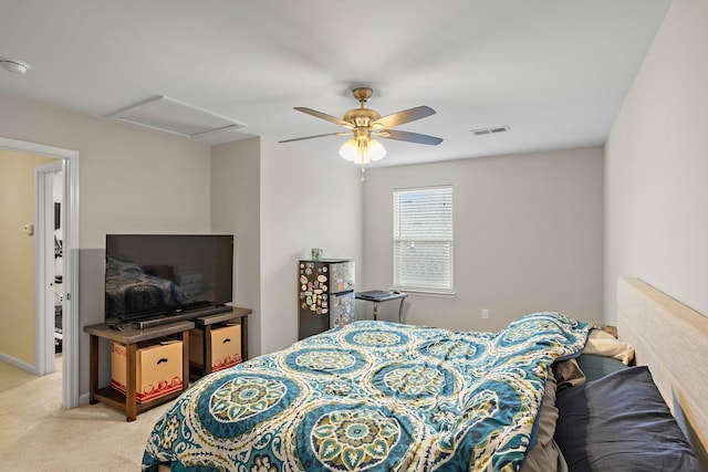 341 Lola Ln, Cottontown, TN 37048 - bedroom featuring attic access, light colored carpet, and ceiling fan